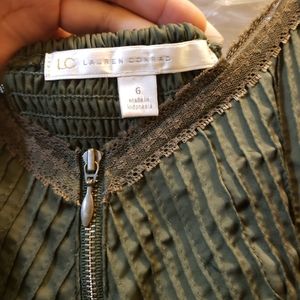 LC by Lauren Conrad Olive Green Satin-like Cocktail Dress with scallop lace trim